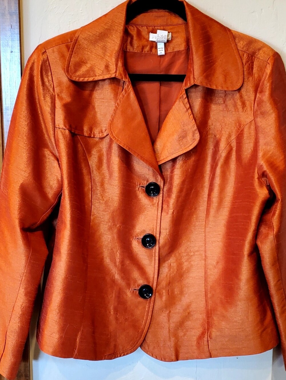 Chico's Shiny Rust-Orange Tailored Button Jacket Sz 12 (Chico's 2)